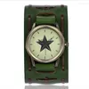 Bilek saatleri damla punk tarzı erkekler antik yıldız kadran bilek saatleri vintage orijinal deri kuvars saat relogio maskulino
