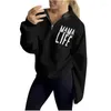 Women's Hoodies Oversized Women's Long Sleeve Pullovers V-Neck Zip Up Tun-down Collar Top Casual Print Letter Sports Sweatshirts Pull