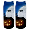 Halloween-Socken mit 3D-Druck für Damen, Kürbis-Fledermaus-Söckchen, Katze, Hexe, coole Polyester-Kurzsocken, 35 Stile