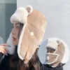 베레모 여성 모자 모자 겨울 단단한 두껍게 모피 봉제 조절 가능한 안면 마스크 이어 플랩 옐로우 핑크 따뜻한 바람 방전 고르 로스 invierno
