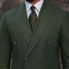Erkekler Tam Erkekler Takım Blazers Erkekler İçin Sosyal Gerçekler Ordu Yeşil Çift Kelime Kruvaze İnce Fit Ternos Setleri Ceket İş Stili
