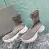 Runway Casual Designer Damesschoenen Casaul Boots Zwart Knitting Elasticiteit Echt lederen Slip op Ademend Dikke Sole Brand Luxe