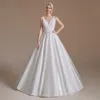 Bridal Wedding Dress A Line V Neck Sleeveless Premium White Satin Lace Elegant Luxurious YS00062