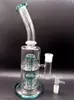 9 Inch Green Glass Water Bong Hookahs Female 14mm Thick Smoking Pipes With Double Tree Arm Perc