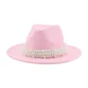 Bérets femmes chapeaux hiver large bord bande ceinture perle Panama Fedora formel blanc rose luxe feutré Sombreros De Mujer