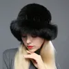 Genuine Mink Princess Women's Hat with Large Fox Fur Brim Winter Warm Hat Elegant