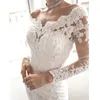 Sexy Femmes Robe De Mariée Blanc Dentelle Appliques Robe De Mariée Hors Épaule Manches Longues Tulle Sirène Étage Longueur Sur Mesure