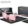 선글라스 AOWEAR Women 's Round Mirrored Polarized Sunglasses Women Clear Hipster 빈티지 태양 ​​안경 레이디스 핑크 안경 Oculos T220831