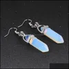 Charme Prisme Hexagonal Rose Cristal Quartz Oeil De Tigre Opale Pierre Charmes Turquoises Boucles D'oreilles Améthystes Boucle D'oreille Suspendue Mode Femmes Juif Dhv10