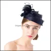 Party Hats Elegant Ladies Royal Fascinators Hat Sinamay Fascinator Women Linen Feather Wedding Party Hair Accessory Race Homeindustry Dhtfx