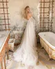 Affascinanti abiti da sposa con scollo a spalle scoperte Abiti da sposa con maniche lunghe con perline in pizzo con applicazioni in tulle con spacco laterale Vestido De Novia