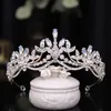 Bruiloft haar sieraden barokke luxe roze kristallen kralen bladeren bruids tiaras kronen optocht diadeem bruid hoofdbanden accessoires 220831