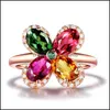 Bandringen rosé goud verstelbare ringen voor vrouwelijke sieraden amethist ruby ​​edelstenen kristallen groothandel poeder planten vierbladige klaverring dhz4f