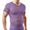 Maillots de corps hommes manches courtes maille T-Shirts col en V voir à travers Camisetas lutte Sexy Transparent Tee hauts chemises en résille