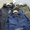 남성용 재킷 방풍 및 방수 남성용 반쯤 지퍼 플래킷 풀오버 후드 틈새 틈새 자켓 가을 겨울 패션 코트
