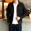 Мужские куртки модная мужская джинсовая джинсовая джинсовая куртка хлопчатобумажная дыра с длинным рукавом яма мужской одежды m 4xl 220901