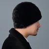 Men's Real Mink Fur Hat Winter Warm Beanie Cap Headwear Ski Hat Black Brown