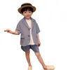 子供用服セット夏の半袖スーツセット男の子女の子韓国のブレザーショーツ2pcs服セットキッズパフォーマンスパーティーコスチューム20220902 e3