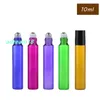 Mix 6 colors Glass Roller Bottles 10ml with Metal Ball And Black Cap For Beauty