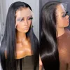 Perruque Lace Frontal Wig naturelle lisse, cheveux humains, 30 pouces, 13x4, Transparent HD, pre-plucked, 200%