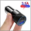 Autolader Usb Quick Car Charger 15W 3.1A Type C Pd Snel Opladen Telefoon Adapter Voor 13 12 11 Pro Max Huawei Honor Drop Levering 2021 Dhglw