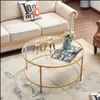 Living Room Furniture Us Stock Round Coffee Table Gold Modren Accent Tempered Glass Side For Home Living Room Mirrored Top/Gold Frame Dhmyu