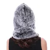 Real Rex Rabbit Fur Hat Scarf One-Pieces Women Earmuffs Snow Cap Hand-Woven Soft