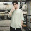 الملابس العرقية 2022 النمط الصيني رجال تانغ تانغ القميص زر الوقوف ذوي الأكمام القصيرة ألوان صلبة الصيف قمم القطن موحدة زائد