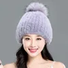 100% import mink p￤ls hatt med r￤v p￤ls boll beanie cap vinter varmt h￶g elastik