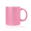 US Entrepôt 11 oz Sublimation Tasses en céramique vierges Transfert thermique Tasse à paillettes rose rugueuse avec poignée Bouteille d'eau de café bricolage B6