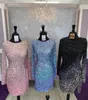 Ombre pailletten homecoming jurk 2023 lange mouw dame hoco formeel evenement cocktail party jurk korte club nacht gala nye prom schaduw van blauw roze zwart 8e graad semi-formeel