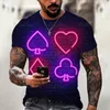 Мужские футболки мода летняя футболка с кругими улочками уличная одежда короткие рукава неоновые повседневные 3D 3D покерные рисунки