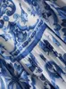 Autumn Runway Batwing Sleeve Print Floor Length Dress 2022 Women Elegant Vintage Chiffon Holiday Vestidos Long Party Robes Blue