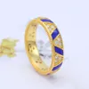 Or jaune plaqué rayures bleues pierres bague femmes hommes mariage designer bijoux pour pandora réel argent sterling couple amoureux anneaux avec boîte d'origine