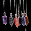 Pendant Necklaces Essential Oil Diffuser Aromatherapy Stone Pendant Necklace Unisex Healing Crystal Point Gemstone Neckl Dhseller2010 Dhanr