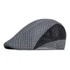 Berets Men's Summer Hollow Color-blocking Mesh Forward Hats British Retro Literature And Art Breathable Sunshade Beret Caps