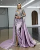 클래식 스플릿 인어 이브닝 드레스 2023 아랍어 아프리카 하이 목 긴 소매 여성 드레스 구슬 크리스탈 형식 무도회 가운 드레스