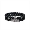 Bracelets à brins de perles 2 ensembles - Onyx noir mat 8 mm Couronne Hommes et femmes Tatouage Personnalité Amitié Cadeau Bracelet D Dhseller2010 Dhdbo