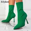 Boots Eilyken Plus 35-42 Autumn Winter Fashion Green Orange Women Ankle Pointed Toe Elastic Heels Female Socks Shoes 220901