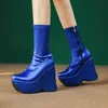 Boots Mstacchi 2022 Autumn Women Platform Wedges for Zipper Square Head Ankle Ladies Chunky Heels Short Botas Mujer 220901