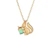 Pendanthalsband 2022 Vintage En Jade Squirrel Antique Gold S925 Silver Necklace Women's Light Luxury Jewelry