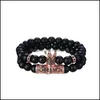 Set di 2 bracciali con fili di perline - Onice nero opaco 8 mm Corona per uomo e donna Bracciale regalo per amicizia con personalità del tatuaggio D Dhseller2010 Dhdbo