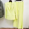 Costumes pour femmes Blazers Blazer Pantalon costume Ensembles de deux pièces Jaune vif Bureau Dames Femmes Affaires Boutons simples Pantalon évasé Blazer Pantalon Costume formel 221008