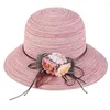 Wide Brim Hats Summer Women Beach Hat Foldable Sun Portable Straw Cap Visors Bowknot Flower Casual Travel