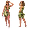 Survêtements pour femmes Casual Sexy évider camouflage imprimé deux pièces ensemble sans manches à lacets haut court short extensible survêtement boîte de nuit