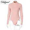 Kvinnors jumpsuits Rompers Dulzura Ribbed Stripe Stripe Women Solid Bodysuit Långärmad Turtleneck Bodycon Sexig Club Streetwear Autumn Winter Office 220902