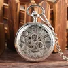 Zegarki kieszonkowe koła zębate rzymskie puste obudowa mechaniczna srebrna ręczna wisiorek zegar White Dial Watch