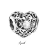 925 Gümüş Cazibe Boncuklar Dungle Signature Heart Openwork Doğum Taşı Boncuk Pandora Takılar Bilezik DIY Takı Aksesuarları