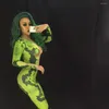 Desgaste de la etapa Mujeres Halloween 3D Impreso Serpiente verde para el traje DJ Cantantes Mono Bling Body Celebrate Performance Clothing