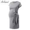 Arloneet Clothes Women Maternity Dress Lace Up Solid Sirow Sleeve Feeding Dress Summer Lady Casual Closed228W